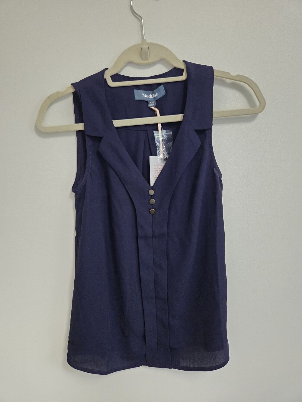 ModCloth Navy Sleeveless V-Neck Button Tank